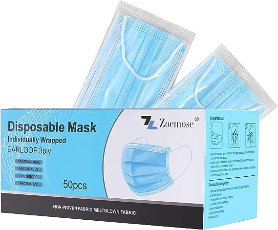 FACE MASK 3PLY E/L BLUE 50'S